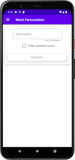 Android application Word Permutation screenshort