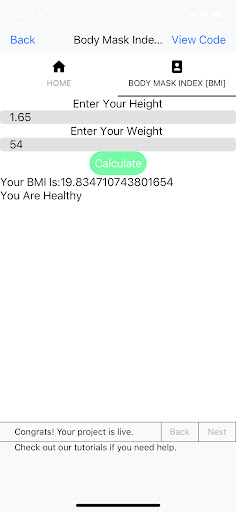 Body Mass Index [BMI] Finder Screen 2