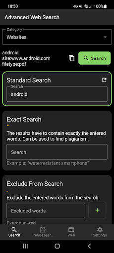 Android application Advanced Web Search screenshort