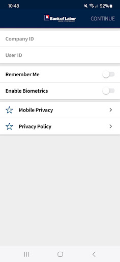 Android application Bank of Labor Business Mobile screenshort