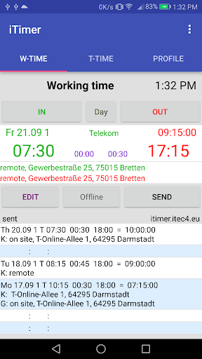 Android application Working hours, GPS, Web GUI screenshort