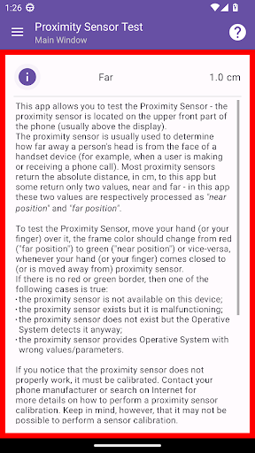 Android application Proximity Sensor Test screenshort