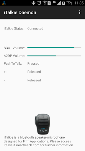 Android application iTalkie daemon bluetooth ptt s screenshort