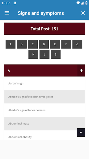 Android application Signs and symptoms screenshort