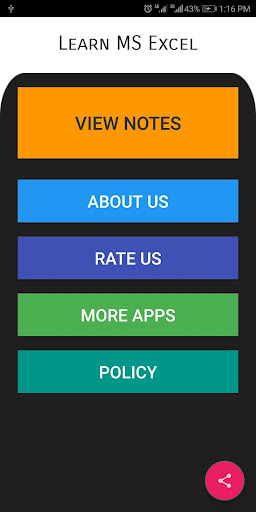 Android application Learn MS Excel screenshort