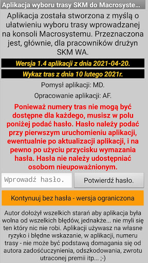Android application Trasa SKM WA w MS screenshort