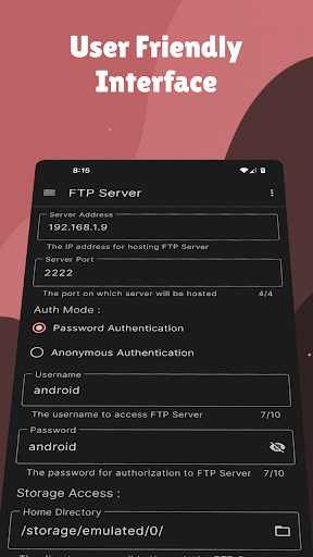 Android application Wifi FTP Server screenshort