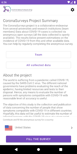 Android application CoronaSurveys screenshort