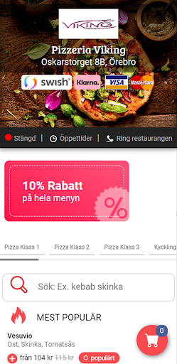 Android application Viking Pizzeria i Örebro screenshort