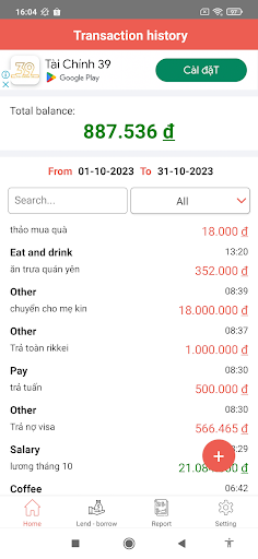 Android application Money lover screenshort