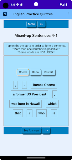 English Practice Quizzes Screen 2