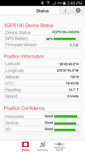 Screenshot of XGPS ADS-B Status Tool