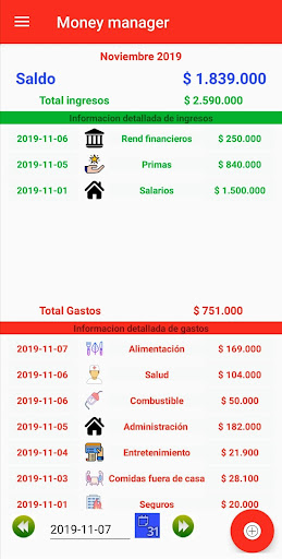 Android application Administra tu dinero. screenshort