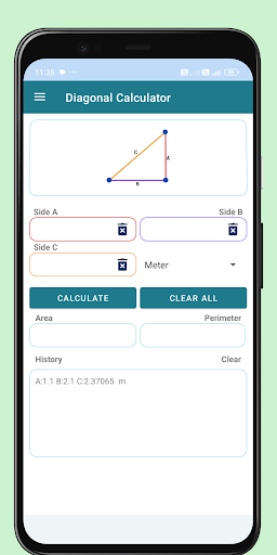 Android application Diagonal Calculator screenshort