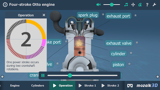 Four-stroke Otto engine educational VR 3D 4