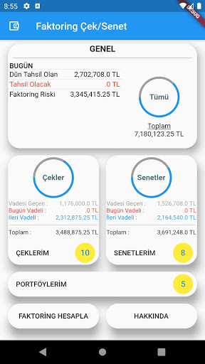 Android application Faktoring Çek/Senet screenshort