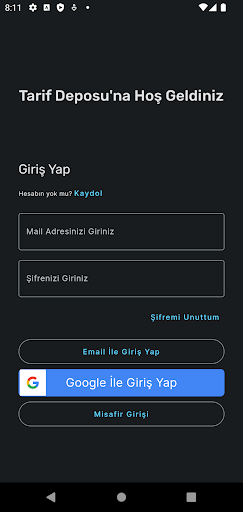 Android application Yemek Deposu screenshort