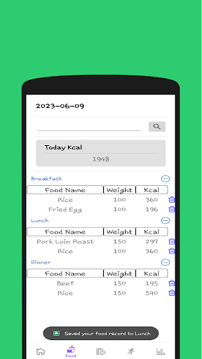 My Fitness Diary Screen 2