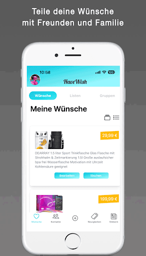 Android application HaveWish - Share wishlists screenshort