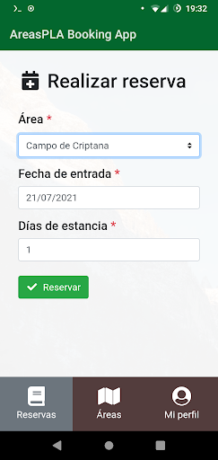 AreasPLA Booking App Screen 2