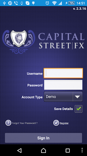 Android application Capital Street Mobile Trader screenshort