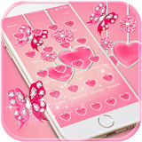 Pink Diamond Butterfly theme - pink love heart icon