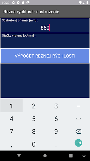 Android application Rezna rychlost - sustruzenie screenshort