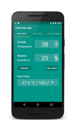 Heat Index App Screen 2