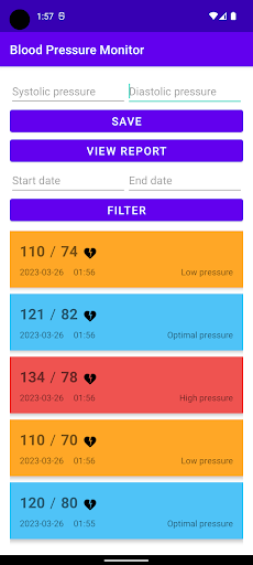 Android application Blood Pressure Diary screenshort