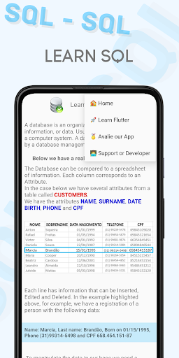 Android application Learning SQL screenshort