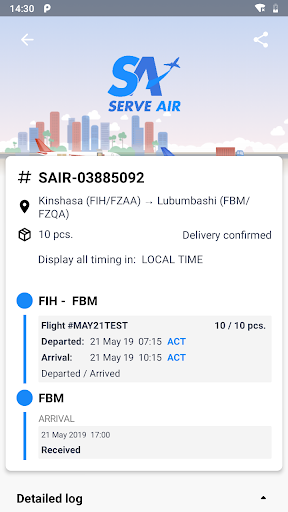 Serve Air Cargo Track & Trace Screen 3