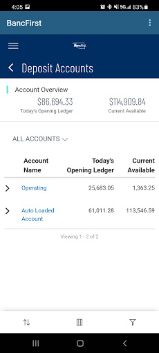 BancFirst Business Mobile Screen 2