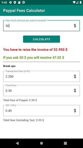Android application Calculator For PayPal Fees screenshort