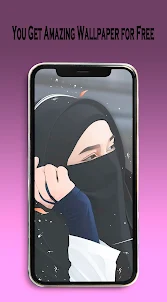 Hijab Girl Cartoon Wallpaper