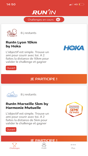 Android application 'run in' connecté screenshort