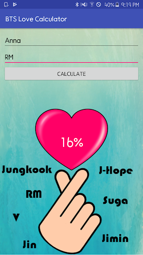 Android application BTS Love Calculator screenshort