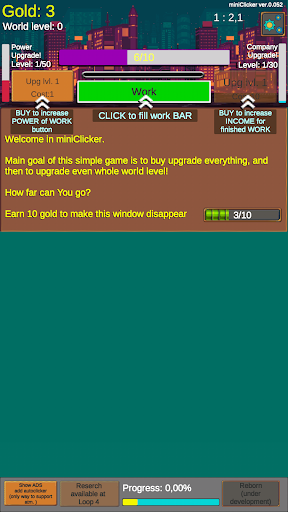 Android application miniClicker (Simple IDLE game) screenshort