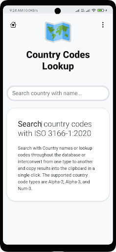 Android application Country Codes screenshort