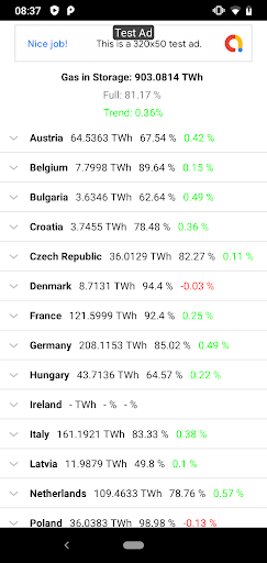 Android application Gas Storage Information screenshort