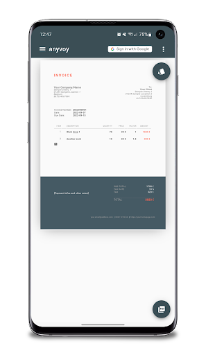 Android application Anyvoy Invoice Generation screenshort