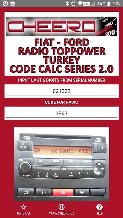 RADIO CODE for FIAT FORD TOPPW - 1.0.1 - (Android)