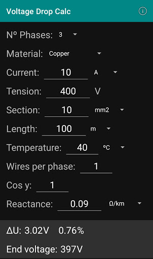 Voltage Drop Calculator Screen 2