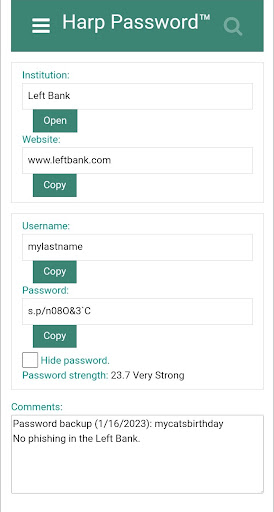 Harp Password Screen 3