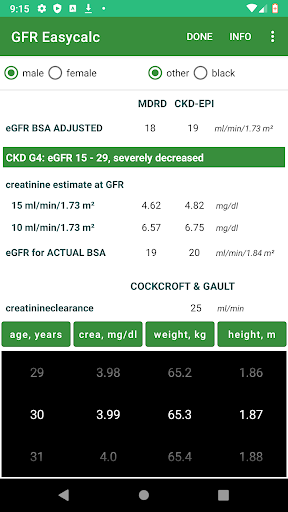 Android application GFR Easycalc screenshort