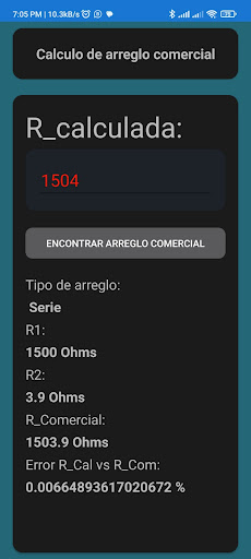 Android application Arreglo Resistivo Comercial screenshort