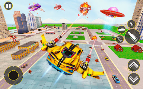 Flying Taxi Robot Car Games 3D apkpoly screenshots 14