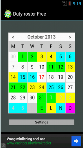 Android application Dutyroster Shiftcalendar screenshort