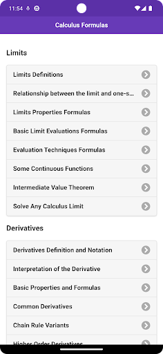 Android application Calculus Formulas screenshort