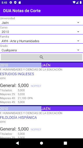 Android application Notas Corte Andalucía screenshort