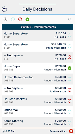 Screenshot of Zions Bank Positive Pay